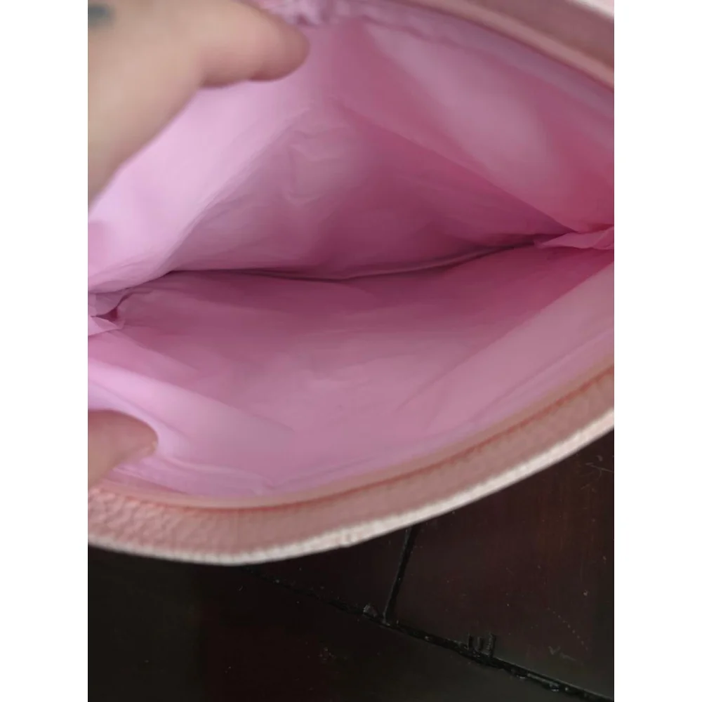 Women's Pastel Pink Pebble Faux Leather Foldover Clutch Brown Geo Accent Summer